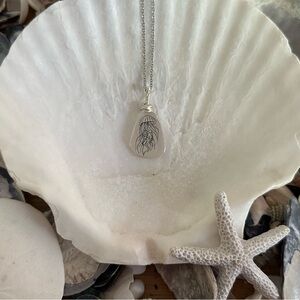 Dainty Silver Necklace with Artisinal Sea glass Pendant -new